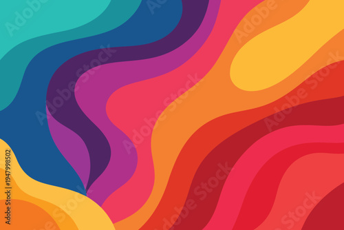 Fluid retro abstract waves with bright vibrant colors forming dynamic modern composition.
