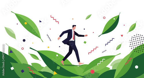 Corporate executive navigating sustainable growth and environmental responsibility through an eco-conscious business strategy