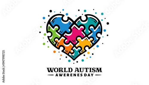 Colorful Autism Awareness Heart Puzzle World Day Vector Illustration Design