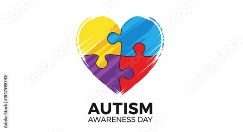 Colorful autism awareness heart symbol with puzzle pieces for support and inclusion