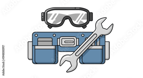 Toolbox with Safety Goggles and Wrench