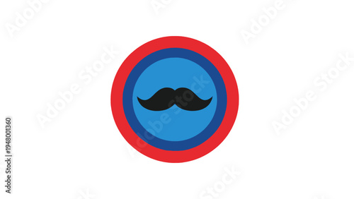 Black Mustache Icon in Red Blue Circle.