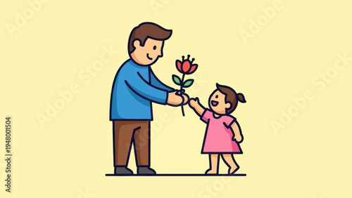 Father Giving Daughter a Red Rose.