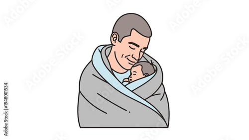 Father Holding Newborn Baby in Sling.