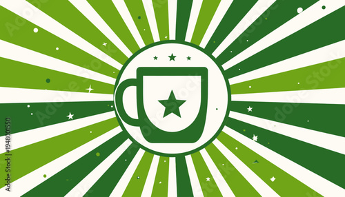 Green Coffee Cup Icon with Star.