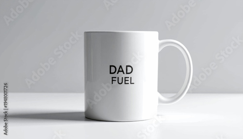 White Coffee Mug with Dad Fuel Text.