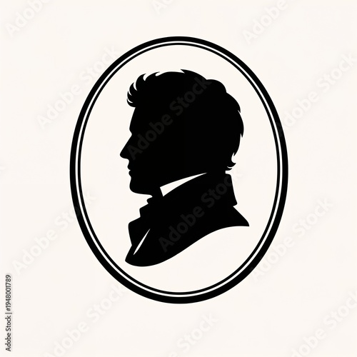 Black silhouette portrait of man in vintage oval frame