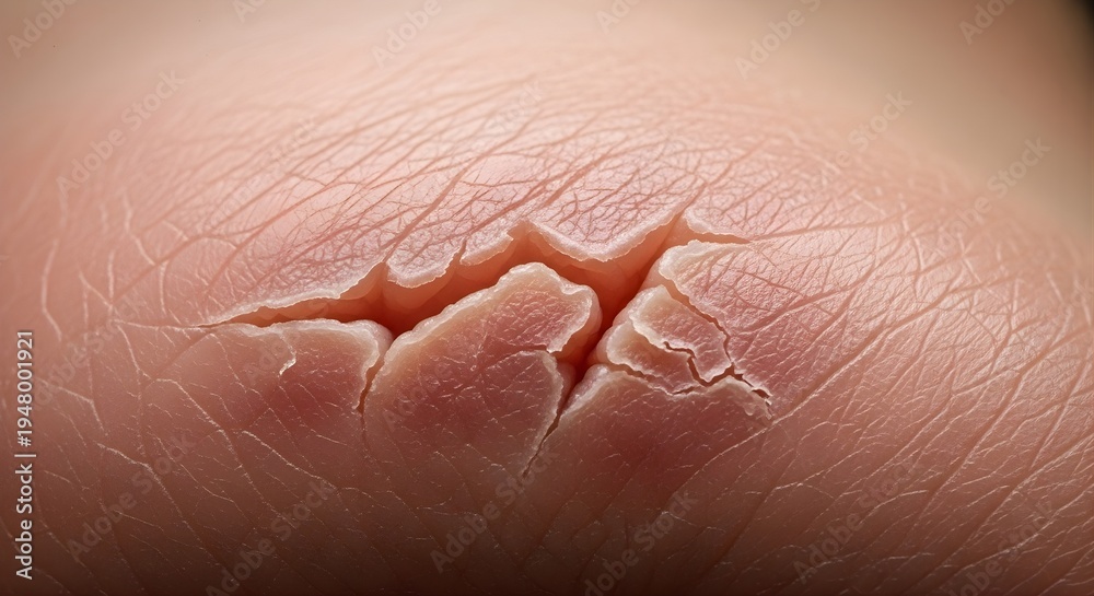 Fototapeta premium Macro Shot of Foot Calluses and Thickened Skin on Sole, Medical Photography of Hyperkeratosis, Clinical Close-up of Dry Cracked Skin Texture and Human Dermatology Detail