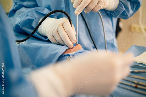 Cuadro en lienzo Medical professionals perform a detailed endoscopic procedure on a patient's nos