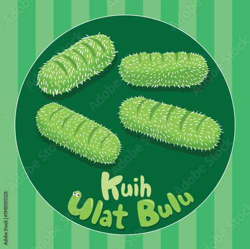 Kuih Ulat Bulu is a Malaysian dessert, resembling hairy worms made from glutinous rice flour, coconut milk, and palm sugar. It's traditionally filled with either coconut or red beans.