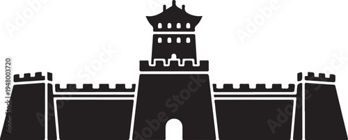 Chinese ancient fortress architecture with watchtower and walls  historic building design