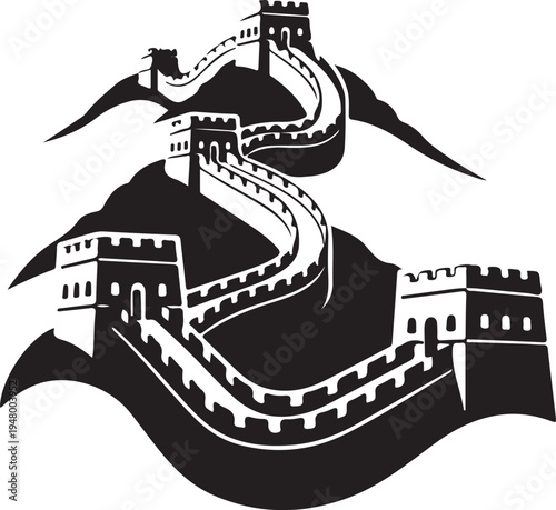 Great Wall of China ancient fortification architecture silhouette  historic landmark structure