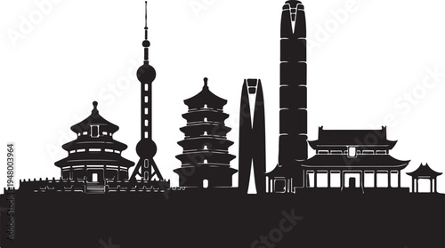 Shanghai cityscape with pagodas and skyscrapers in China  urban landscape