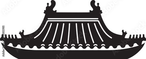 Traditional Asian boat with ornate roof and curved design
