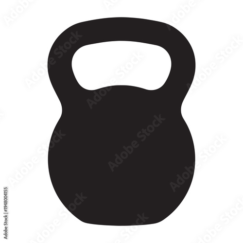 A simple black silhouette icon of a standard round kettlebell used for strength training workouts