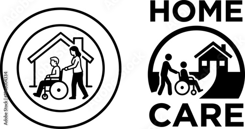 Black and white vector icons representing home care services for people with physical disabilities