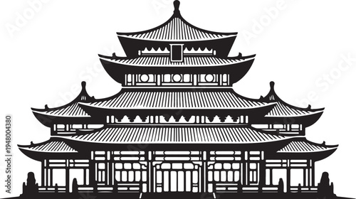 Traditional Chinese pagoda building architecture design element isolated on white