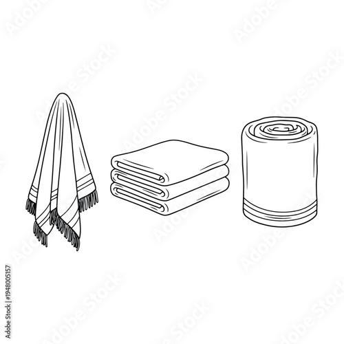 Towel illustrations in various folded states shown vector