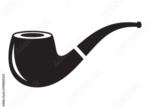 A minimalist black and white vector illustration of a classic tobacco smoking pipe for design