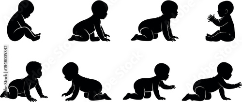 Baby crawling and sitting silhouettes