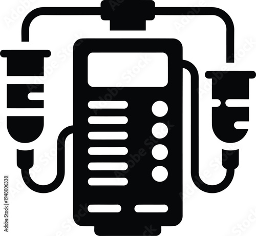 Medical infusion pump device icon displaying fluid bags connected for patient treatment administration.