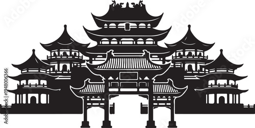 Traditional chinese architecture with pagodas and gates  chinese building
