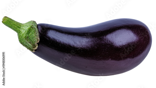 Schilderij op canvas Isolated fresh dark purple eggplant with green stem, ripe and ready for cooking