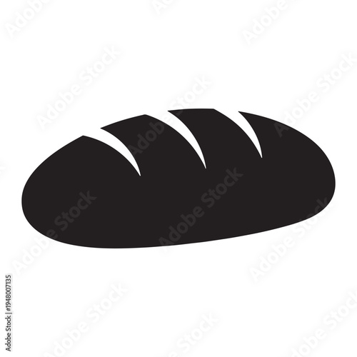 A simple black and white icon silhouette of a loaf of crusty sourdough bread on white background