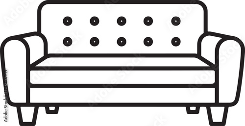 Vector illustration of a single black line drawing sofa