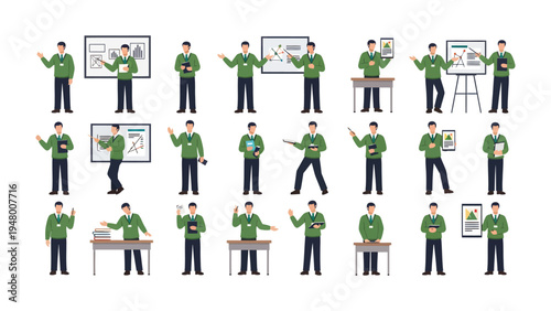 Presentation Skills in Action: A collection of various poses of a presenter showcasing communication skill. Capturing the versatility of conveying knowledge.
