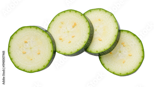 Slika na platnu Isolated fresh green zucchini slices, healthy organic vegetable cut into perfect