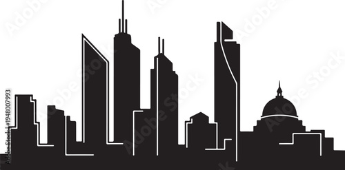 Black city skyline vector silhouette, urban landscape