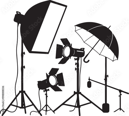 Set of 4 photography studio lighting equipment vector
