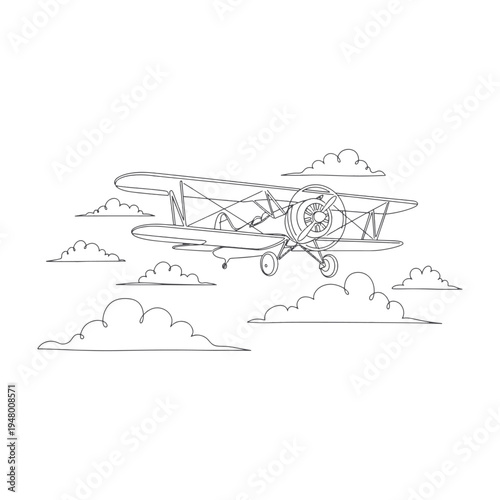 Vintage Biplane Flying Through Clouds