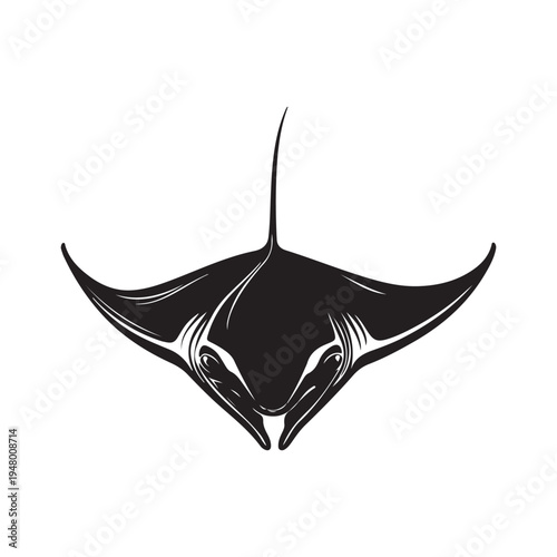 Black manta ray silhouette collection, stingray swimming poses vector illustration set for ocean marine life, underwater wildlife, aquarium, and nature design.