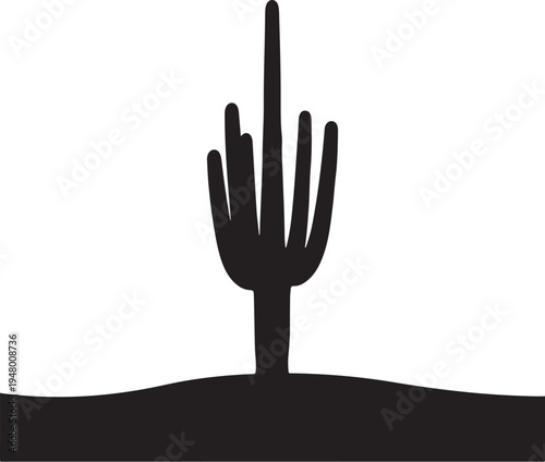 Black silhouette of a cactus on a hill, vector illustration