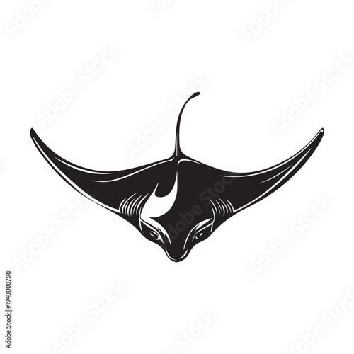 Black manta ray silhouette collection, stingray swimming poses vector illustration set for ocean marine life, underwater wildlife, aquarium, and nature design.