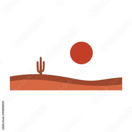 Desert Landscape with Cactus Sunset