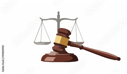 Law and justice concept vector scales of justice and judge gavel illustration