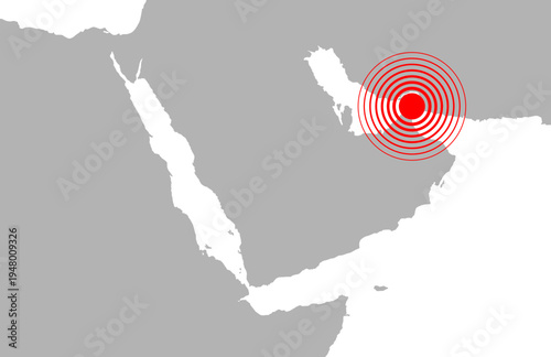 Vector map illustration of Suez Canal, Sinai Peninsula, Red Sea and Arab Peninsula with red target sign at Strait of Hormuz