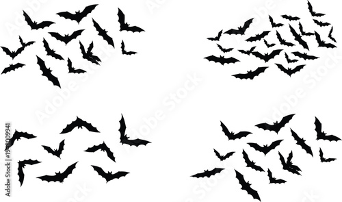 bats, halloween, spooky, flying, silhouette, dark, night, horror, creepy, vampire, gothic, scary, animal, wing, shadow, swarm, mystery, decoration, vector, design