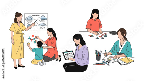 Childcare Educators in Action: A collage of dedicated childcare educators interacting with children in a learning environment, fostering growth and creativity through educational activities.