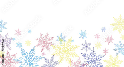 Colorful snowflakes in pastel shades on for winter or holiday designs and decorations vector illustration