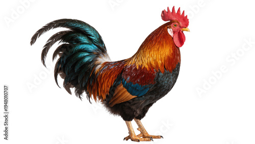 Schilderij op canvas Isolated vibrant rooster standing proud, displaying colorful feathers and majest