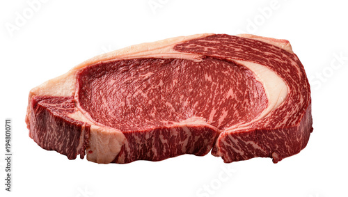 Bild auf Leinwand Isolated raw marbled ribeye beef steak, fresh and uncooked, ready for grilling o