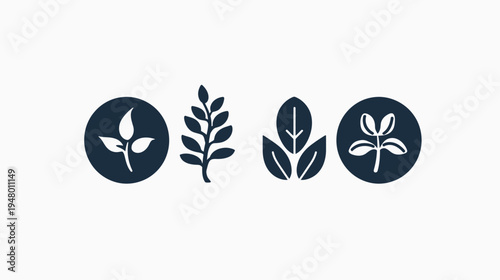 Simple illustration of four stylized leafy plant icons on a white background
