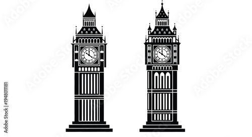 Black and white illustration of big ben clock towers london iconic landmarks vector illustration