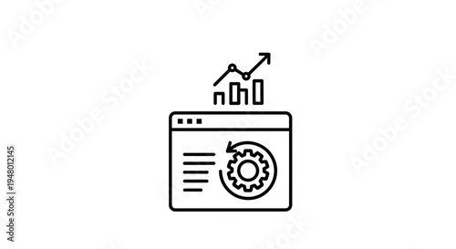 Business analytics dashboard with gear icon and growth chart, representing data analysis and process automation