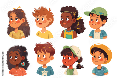 Candid portrait of children with diverse skin tones isolated vector style