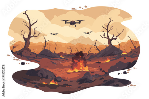 Drone shot of battle field isolated vector style